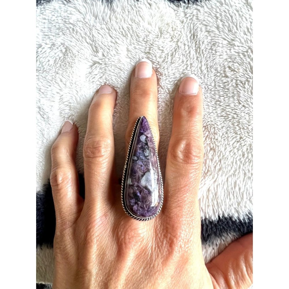 925 Huge Transformation Charoite Ring 7 - Picture 3 of 7